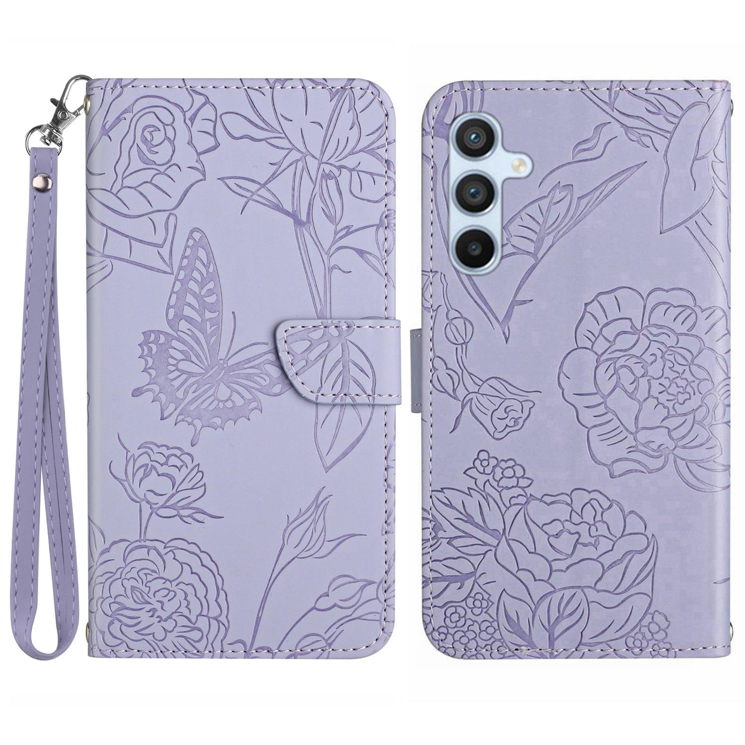HT03 For Samsung Galaxy A25 5G Leather Wallet Case Stand Imprinted Butterfly Flowers Phone Cover with Hand Strap HT03 For Samsung Galaxy A25 5G Leather Wallet Case Stand Imprinted Butterfly Flowers Phone Cover with Hand Strap